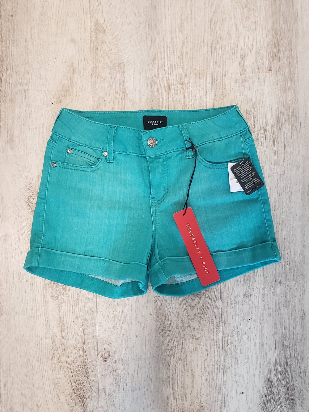 Celebrity Pink Teal Cuffed Denim Shorts